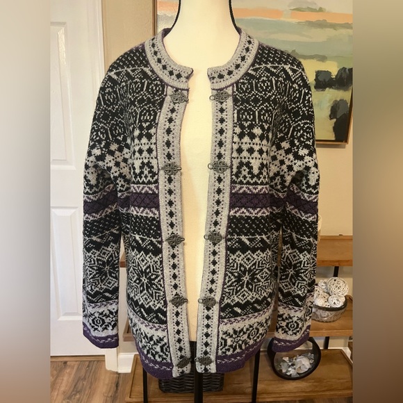 Telluride Clothing Co. Wool Fair Isle Cardigan M Nordic Ski Lodge Purple Gray - Picture 1 of 9